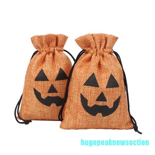 [L] 5 bolsas de yute de 9*12 cm de Halloween con cordón de arpillera bolsas de almacenamiento de caramelos de calabaza
