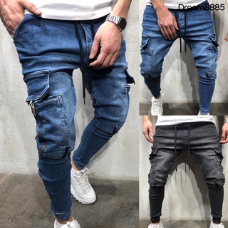 Drem Jen pantalones casuales de color sólido para hombre con cordón y bolsillos (1)