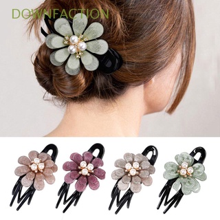 DOWNFACTION Women Acrylic Hairpin Flexible Headwear Hair Clips Hair Accessories Barrette Styling Tools Durable Pearl Flower Dovetail Hair Claws