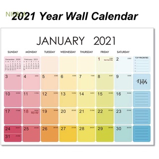 NIEBLA Creative 2021 Calendar with Hanging Loop Daily Schedule Wall Calendar Wall Sticker To-Do List Year Planner Office Stationery Supplies Simple Monthly Wall Calendar
