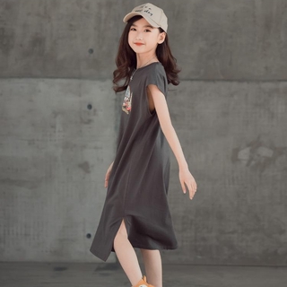 [vestidos De niña]2021 ropa de niños suelta Casual verano nuevo impreso cuello redondo manga corta camiseta vestido