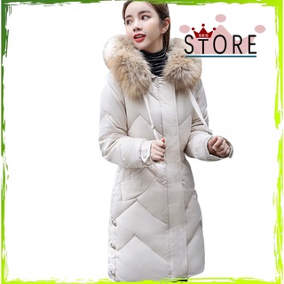 Las mujeres Parkas abrigo invierno abajo chaqueta mujer nuevo coreano delgado cuello de piel con capucha abrigo mujer mediados de la cintura larga gruesa Parka