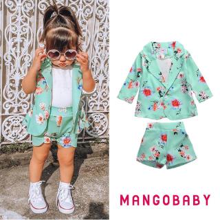 Mg -abrigo Floral para niñas y pantalones cortos de dos piezas traje de niños conjuntos de ropa