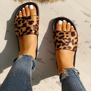 [EXQUIS] mujeres señoras leopardo impresión plana Casual sandalias zapatillas zapatos de playa (7)