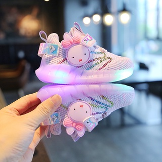 Niños Bebé Niñas Luz LED De Dibujos Animados Mosca Tejido Antideslizante Transpirable Ocio Zapatos Deportivos kasut bayi