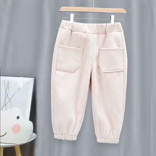Pantalones de pana para niños y niñas casuales de felpa engrosada con piernas verticales [engrosado]