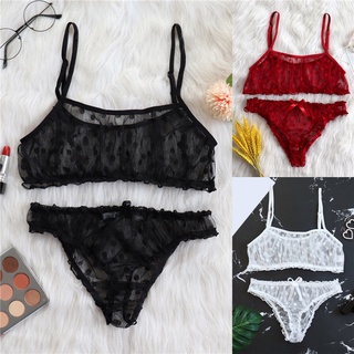 Fashion Perspective Women Ms Lingerie Two-piece Underwear Solid Color Bra And Panty Set Lace Underwear Bikini