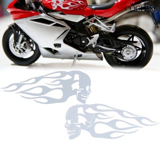 ccs_ 2Pcs Universal Motorcycle Motorbike Gas Tank Skull Flame Decals Sticker Decor (3)