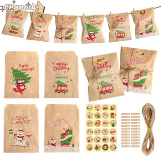 cladpositionan 24sets rojo fox pegatinas de navidad bolsa de caramelo bolsas de regalo de navidad kraft bolsas de papel fiesta favor galletas bolsas de nieve bolsa de embalaje galletas bolsa de galletas