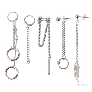 INB 5Pcs Titanium Steel KPOP Boy Album Tassel Chain Drop Earrings Kit Korean Jewelry