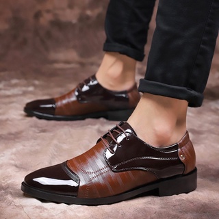 Tamaño 38-48 de los hombres de negocios cordones zapatos formales puntiagudos zapatos de cuero de la PU marrón