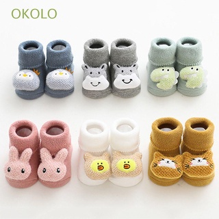 OKOLO 1-3 Years old Newborn Floor Socks Toddler Cartoon Baby Socks Keep Warm Infant Cotton Thick Soft Girls Non-Slip Sole/Multicolor (1)