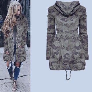 mujer camuflaje con capucha abrigo cremallera ejército chaqueta parka outwear casual cortavientos (1)