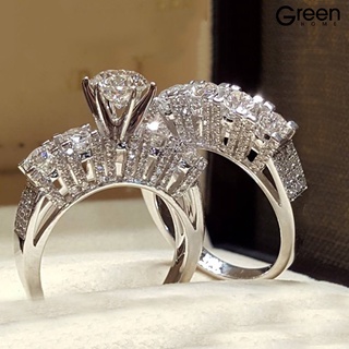 (anillo) 2 unids/set anillo de pareja diamantes de imitación con incrustaciones de lujo brillante estilo exquisito anillo de dedo para banquete
