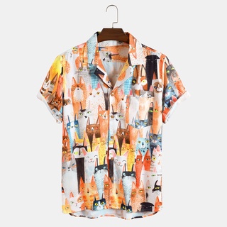 [LGQ] Camisas Hawaianas Florales Para Hombre , Manga Corta , Botón De Turndown , Cuello De Playa