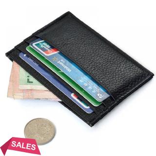 Cuero negro delgado delgado titular de la tarjeta de crédito Mini cartera de identificación caso bolso bolsa bolsa