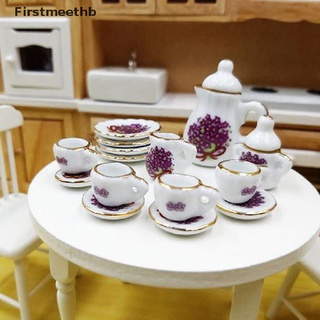 [firstmeethb] 15 unids/set 1:12 casa de muñecas miniatura vajilla porcelana cerámica taza de té plato caliente