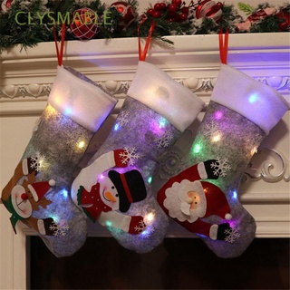 clysmable árbol de navidad decoración medias de navidad alce impresión led luz hasta navidad caramelo bolsa de regalo santa colgante muñeco de nieve chimenea calcetines