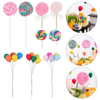 VANAS Multicolor Cake Topper Party Supplies Balloon Style Cupcake Decor Various Sizes Kids Gift Soft Clay Made for Birthday Wedding Lollipop Pattern (6)