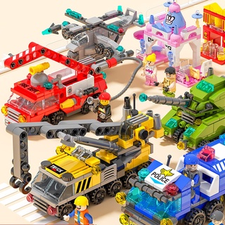 Small Particle Theme Building Blocks Children's Educational Toys Amusement Park Fire Truck Ambulance Police Car (5)