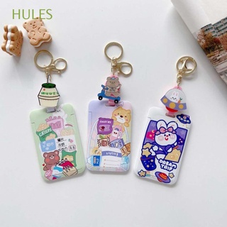 HULES Student ID Card Holder Cute Pass Badge Holder Bank Card Card Sleeve With Keychain Ins style Korean Meal Card Set Cartoon Small Bear Card Protect Case