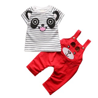 2 piezas de ropa de bebé niño panda t-shit+pantalones de correa para recién nacido niñas
