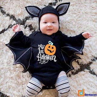 Dermacos bebé pijamas de Halloween de manga larga de una sola pieza de calabaza letras de Halloween bebé de una sola pieza triángulo de rastreo traje dermacos