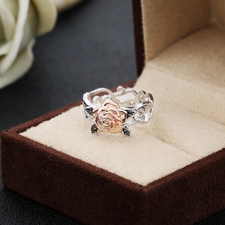 Cincin anillos de flores de oro rosa plata 2 colores boda compromiso para mujeres (3)