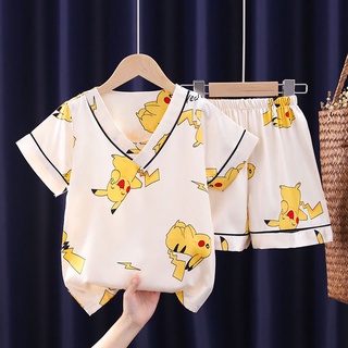 [Pijamas para niños]verano de seda de hielo de manga corta sección delgada ropa de niños bebé niños y niñas aire acondicionado trajes de servicio en casa (1)