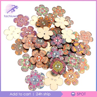 Tac-9 botones De Flores 100 piezas colores mezclados 2 agujeros botones De madera Retro Para manualidades ropa artesanal botones De madera Decorativo (4)