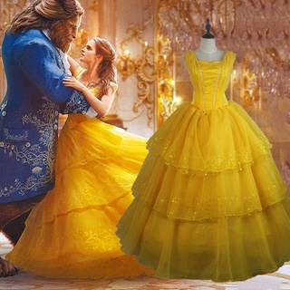 belleza y la bestia disfraces de princesa belle vestidos de adulto de lujo cosplay disfraz de halloween para las mujeres amarillas fantasias