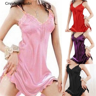 [Crushcactusbi] Women Sexy Sleepwear Nightgown Satin Silk Babydoll Lace Robes Sleep Dress Skirt Hot Sale