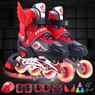 * casco percuma y rodillera* todo un conjunto de patines en línea para niños patines de PVC mono flash traje se puede ajustar Kasut Roda Rollerblade niños