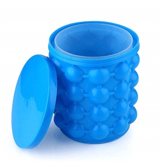 ST 2 in 1 Portable Ice Cube Maker Mold Reusable Silicone Ice Bucket with Lid for Frozen Whiskey Cocktail Beverages