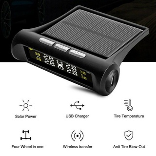 sistema de monitoreo de presión de neumáticos de coche lcd inalámbrico solar tpms negro + 4 sensores externos