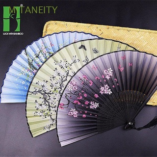 mitaneity elegent ventilador plegable flor retro mango de bambú decoración del hogar ventilador de seda antigüedad clásica mano celebrada estilo chino