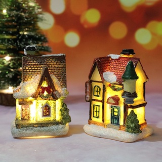 ELMER Decoración Del Hogar Adorno Año Nuevo Navidad Casa De Pueblo Miniaturas Mini Estatuilla De Resina Artesanía Luminosa Hadas Jardín Luz LED (8)