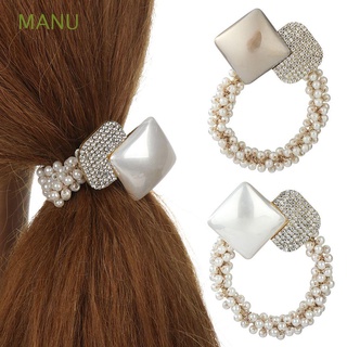 MANU Gift Retro Fashionable Rhinestone Hair Tie Pearl Elastic Cube Women Girls Elegant/Multicolor