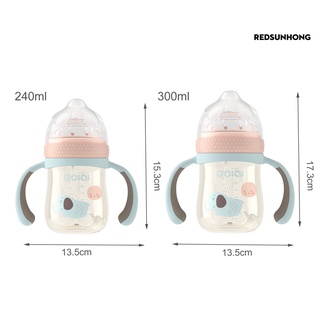 redsunhong 240ml/300ml biberón con mango antideslizante transparente bebé paja botella para el hogar (5)