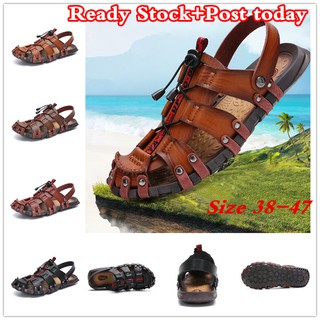 Más El Tamaño 38-47 Hombres Sandalias Casual Cuero Zapatos De Playa Al Aire Libre Transpirable Antideslizante Sandalia kasut