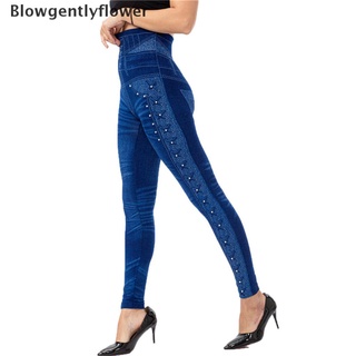 blowgentlyflower más el tamaño de cintura alta imitación denim jean leggings delgado elástico sin costuras flaco lápiz pantalón femenino entrenamiento leggings bgf