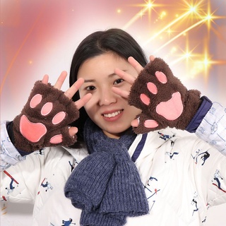 YOLAN 14Colors mujeres oso gato pata niña guantes de felpa esponjoso invierno moda encantador cálido sin dedos/Multicolor (3)