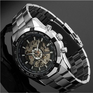 [Goushoop] reloj de pulsera esqueleto automático para hombres plata acero inoxidable