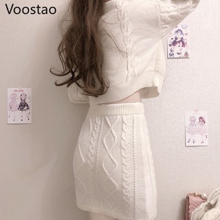 Conjunto de falda de estilo Lolita para mujer, conjunto de 2 piezas de faldas tipo suéter con bordado de conejo, estilo japonés, para Otoño e Invierno (9)