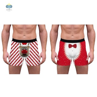 2 piezas de navidad impresión ropa interior de los hombres boxeador pantalones cortos par bragas bragas rojo hombres xl y ciervo hombres xxl
