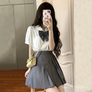 Traje de falda corta para mujer2021Verano nuevo estilo coreano estudiante camisa a juego+Falda plisada de cintura alta conjunto de dos piezas
