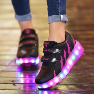Zapatos de los niños y niñas-27-43 niños luz LED zapatos zapatillas de deporte con ruedas niño niña patín zapatos