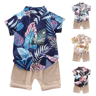2 piezas ropa casual De verano para niños con estampado De hojas De manga corta Top+Shorts 1-5 años