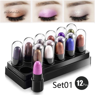 albyb_12 pzs bolígrafos de sombra de ojos con purpurina para mujeres/lápiz/maquillaje de ojos impermeable