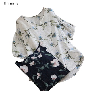 Hmy > Más El Tamaño De Las Mujeres De Lino De Algodón Floral Tops Señoras Verano Holgado Camisetas Blusa Bien (6)